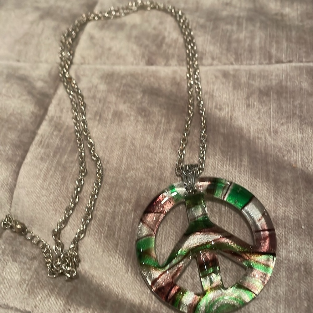 Murano Peace Sign Glass Necklace Venetian Italian